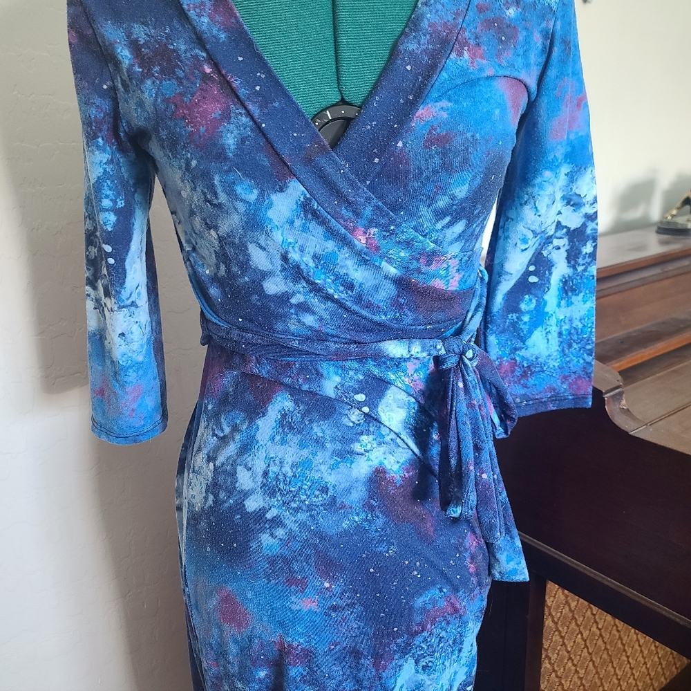 Blue Tie-Dye Wrap Dress